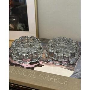 Pair of Princess House Lead Crystal Reversible Pillar Candle Stick Holders